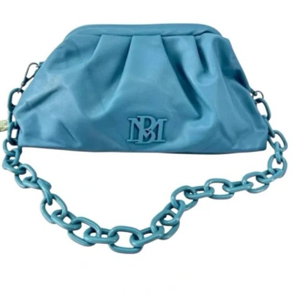 Badgley Mischka Wrapped Frame Clutch Chain Strap Blue Purse NWT MSRP $129 Vegan - Picture 2 of 5